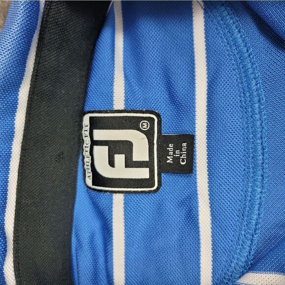 Footjoy Mens Size M Golf Polo Shirt Striped Blue White Golf Active Sport Great - Picture 6 of 11